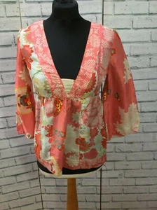 Top túnica de seda roja floral para mujer talla pequeña - Imagen 1 de 9