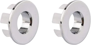 Sink Basin Trim Overflow Cover Brass Insert in Hole round Caps Chrome 2 PCS - Picture 1 of 7