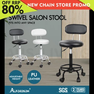 ALFORDSON Salon Stool Backrest Swivel Barber Hair Dress Leather Chair Declan - Picture 1 of 35