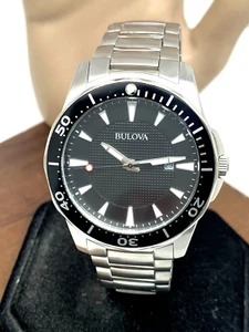 Bulova Men's Watch 98B328 Quartz Black Dial Date Silver Stainless Steel 42mm - Picture 1 of 13