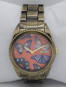 Ladies Decree Butterflys Dial Bronze Tone Case Link Bracelet Watch K1 - Picture 1 of 9