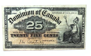 1900 25 cents Dominion of Canada Error (Out of Register) Shinplaster Banknote - Picture 1 of 2