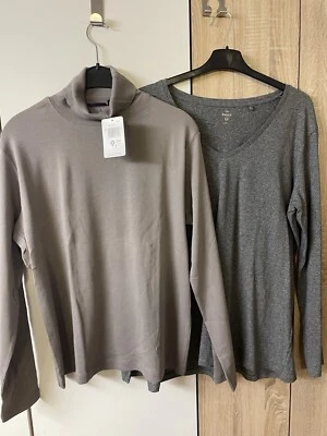 2x Damen-Shirt, 1x Rolli „ neu“, 1x Langarmshirt , grau 🤩 - Bild 1 von 4