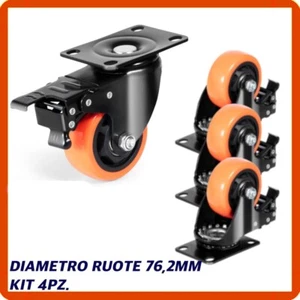 Ruote x per carrelli carrello piene girevoli mobili gommate set con freno ø 76mm - Foto 1 di 9