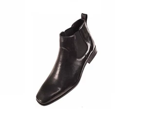 NEW AMALI MEN'S BLACK SMOOTH CLASSIC PLAIN TOE DOUBLE GORE SLIP ON BOOTS 1519 - Picture 1 of 1