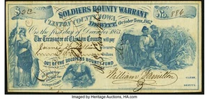 Moneda obsoleta DeWitt, IA, condado de Clinton, orden de recompensa de soldados $2 1862 - Imagen 1 de 2