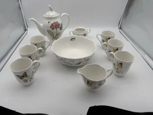 Elegantly Beautiful Lenox Butterfly Meadow Coffeepot Set Mint Condition 11 Piece - Picture 1 of 24