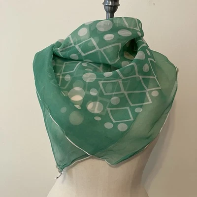 VTG  Burmel Chiffon Square Scarf Dot Square Soft Mint Green And White 27in - Image 1 of 4