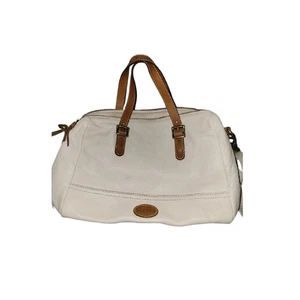 Fossil Cream Canvas Satchel Bag with Leather Handles – Vintage Style Handbag - Picture 1 of 1