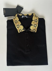 Versace Medusa Black/Gold Piquet Cotton Polo Shirt XL 1012260 NWT - Picture 1 of 13