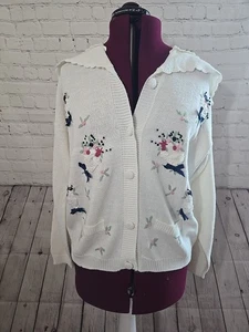 Vintage Gr. lg CottageCore Granny Coquette bestickt Blumen Tempo Schleifen Cardigan  - Bild 1 von 12