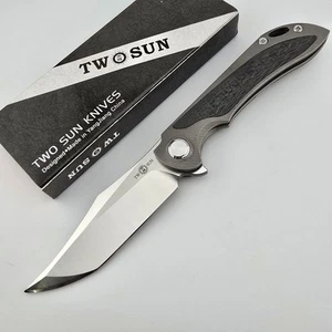 Twosun TS224 Folding Knife Titanium & Carbon Fiber Handles 3.46" M390 Frame Lock - Picture 1 of 18