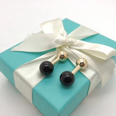 Gemelos clásicos de ónix negro con doble barra de oro amarillo de 14 k Tiffany & Co. como nuevos Foto 1 de 4