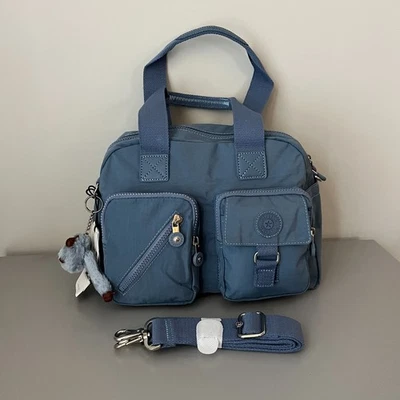 Kipling Haze Blue Defea Nylon Medium Convertible Schultertasche Neu mit Etikett - Bild 1 von 4