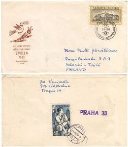 Zvolen Castle Stamp Fair Checked Letter Czechoslovakia to Finland FDC 1959 - Picture 1 of 3