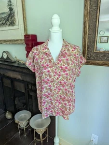 Lucky Brand Wmns M Top Pink Ditsy Floral Paisley ButtonUp ShortSLV Coquette 124 - Picture 1 of 9