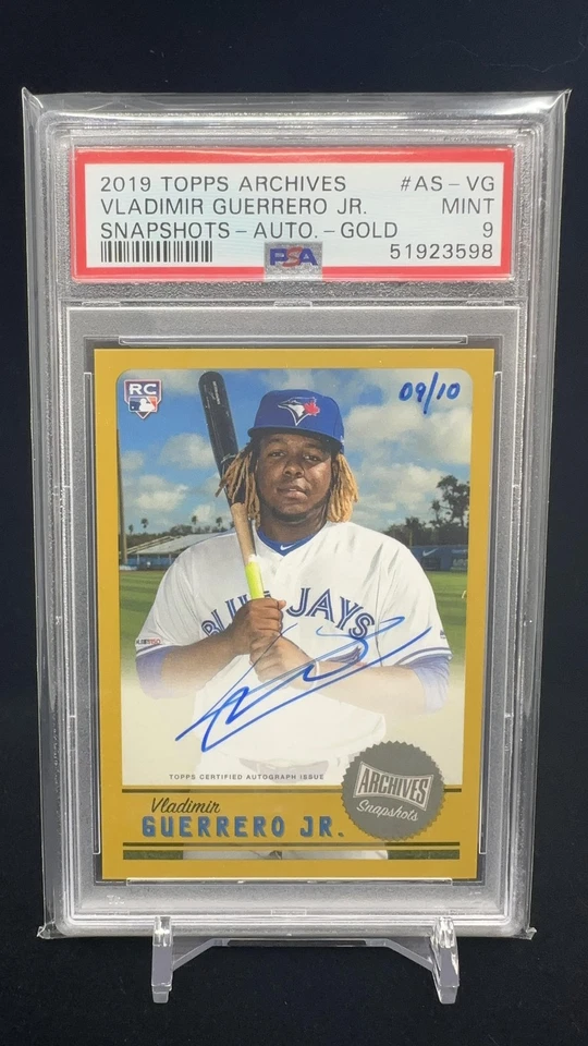 Vladimir Guerrero Jr 2019 Topps Archives Snapshots #AS-VG Gold Auto /10 RC PSA 9 - Image 1 of 2