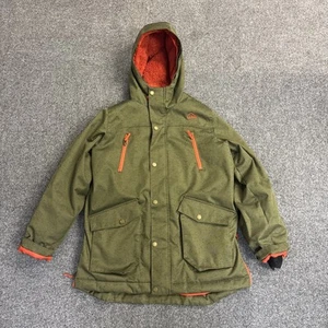 LL Bean Kids Maine Mountain Parka Dark Green & Orange Hooded Jacket Coat L 14/16 - Picture 1 of 12