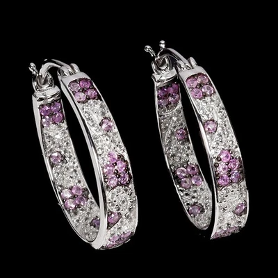 Pendientes de plata de ley 925 redondos zafiro rosa topacio blanco piedras preciosas joyería Foto 1 de 4