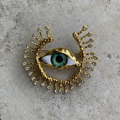 Brosche statt Halskette, gold Strass „Nazar Auge“ spiritueller Glücksbringer - Bild 1 von 3