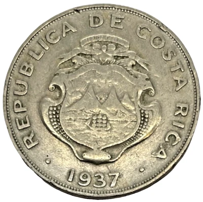 1937 Costa Rica 1 Colon B.N.C.R. World Coin America Central KM 177 Lot C1-46 - Image 1 of 4