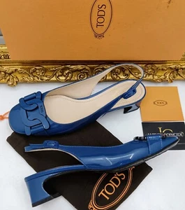 Tod ’S Slingback Kette Sandalen Kate aus Leder Lack Kornblumenblau Neuwertig - Bild 1 von 24