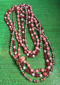 Vintage Sign JOAN RIVERS Bead Necklaces 3 Enamel Enhancer J81168 coral color - Picture 1 of 7