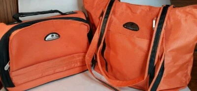 American Flyer Travel Luggage Bags Set Of 2 Orange Large 12in Zip - Image 1 of 4