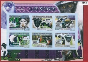 FRENCH GUINEA - ERROR, 2009 IMPERF SHEET: MONKEYS, Wild Animals - Picture 1 of 1