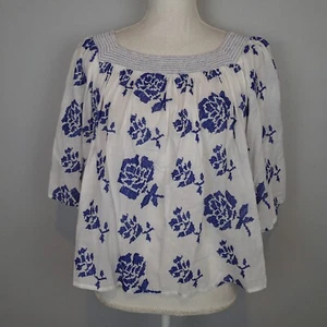 Cotelac Flowered Blouse white blue embroidered - Size 2 - Small to Medium - Picture 1 of 14