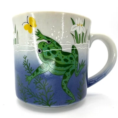 Taza de café vintage rana caprichosa estanque mariposa floral cerámica taza de té LEER Foto 1 de 4