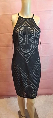 Vestido Bold Elements para mujer talla M ceñido al cuerpo midi sin mangas cuello cerradura negro Foto 1 de 4