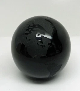 World Map Paperweight Black Etched Glass Planet Earth Globe Space Art Object 3" - Picture 1 of 7