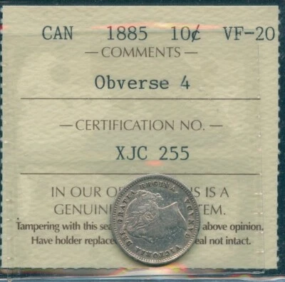 1885 Canada Ten Cents - ICCS VF-20, Obverse 4 - Image 1 of 2