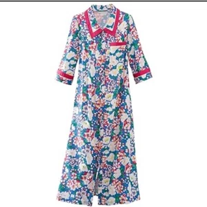 Vintage Models Coat Floral Duster Robe Pink Trim Loungewear Cottagecore Large - Picture 1 of 5