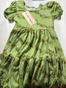 Dot Dot Smile Girls 5 / 6 Tier Christmas Dress NWT Green Pinecones - Picture 1 of 6