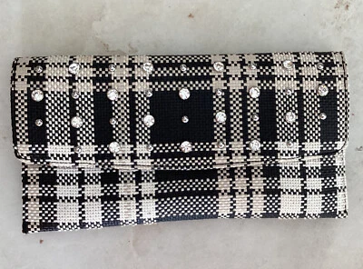 Bolso de Mano Banana Republic Vintage Negro Blanco Beige Cuadros Estrás Cierre a Presión Foto 1 de 4