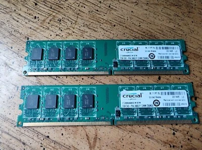 Pair of (2) Crucial CT25664AA800 PC2-6400U 2GB Memory RAM DDR2-800MHz Boards  - Image 1 of 4