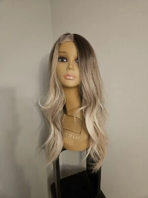 Peluca ondulada rubia ceniza larga delantera de encaje OMBRE rubio reflejos  Foto 1 de 4