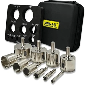 Drilax 10-teiliges Diamantbohrkrone Lochsäge-Set mit Führung Glasfliese Granit 1/4 Zoll bis 2 Zoll - Bild 1 von 9