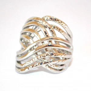 Anello donna argento fascia intrecciata metallo lucido satinato fedina U55 - Foto 1 di 1