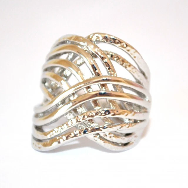 Anello donna argento fascia intrecciata metallo lucido satinato fedina U55 - Immagine 1 di 1