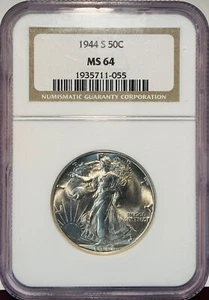 1944 S WALKING LIBERTY HALF DOLLAR - NGC MS64 FRESH WHITE FREE SHIPPING - Picture 1 of 4