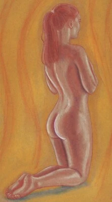 female figure drawing pastel and colored penci artist Jerome Cadd "Fire Embrace" - Image 1 of 3