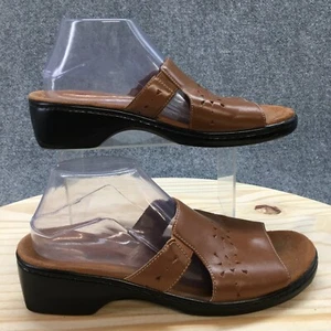 Clarks Sandals Womens 10 M Open Toe Slide Heels Comfort Brown Leather Slip On - Picture 1 of 15