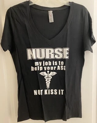 Camiseta ajustada Here To Save Your Ass XL negra enfermera cuello en V para mujer NUEVA Foto 1 de 4