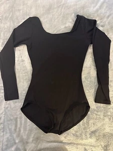 Body Negro Leotardo Cuello Redondo Manga Larga Elástico Nylon Spandex Gimnasia - Imagen 1 de 11