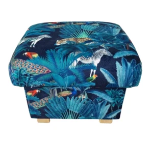 Storage Footstool Tropical Jungle Velvet Pouffe Teal Green Animals Leopards Blue - Picture 1 of 23