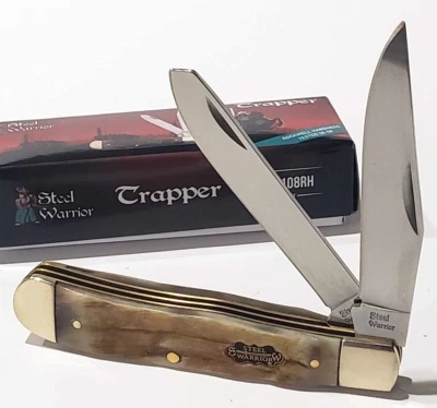 Cuchillo de bolsillo plegable Frost Cutlery acero guerrero carnero cuerno 2 hojas trampero EDC Foto 1 de 4