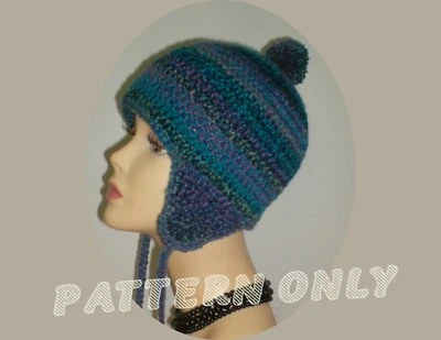 Crochet Pompom Earflap Hat - PATTERN ONLY  Adult & Toddler Size - US Terminology - Image 1 of 3